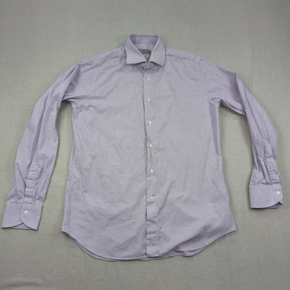 Canali Dress Shirt Mens 41 16 Purple Plaid Check Long Sleeve